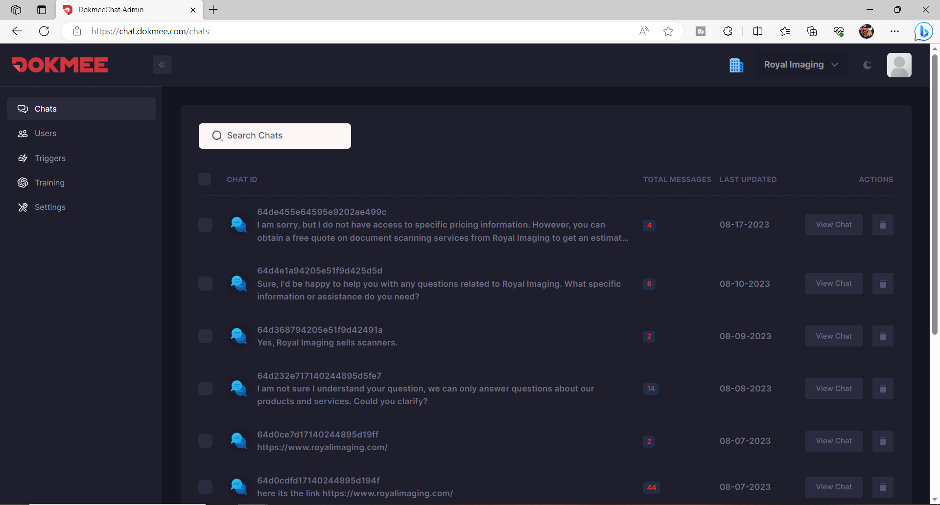 screenshot of Dokmee AI Chat Software